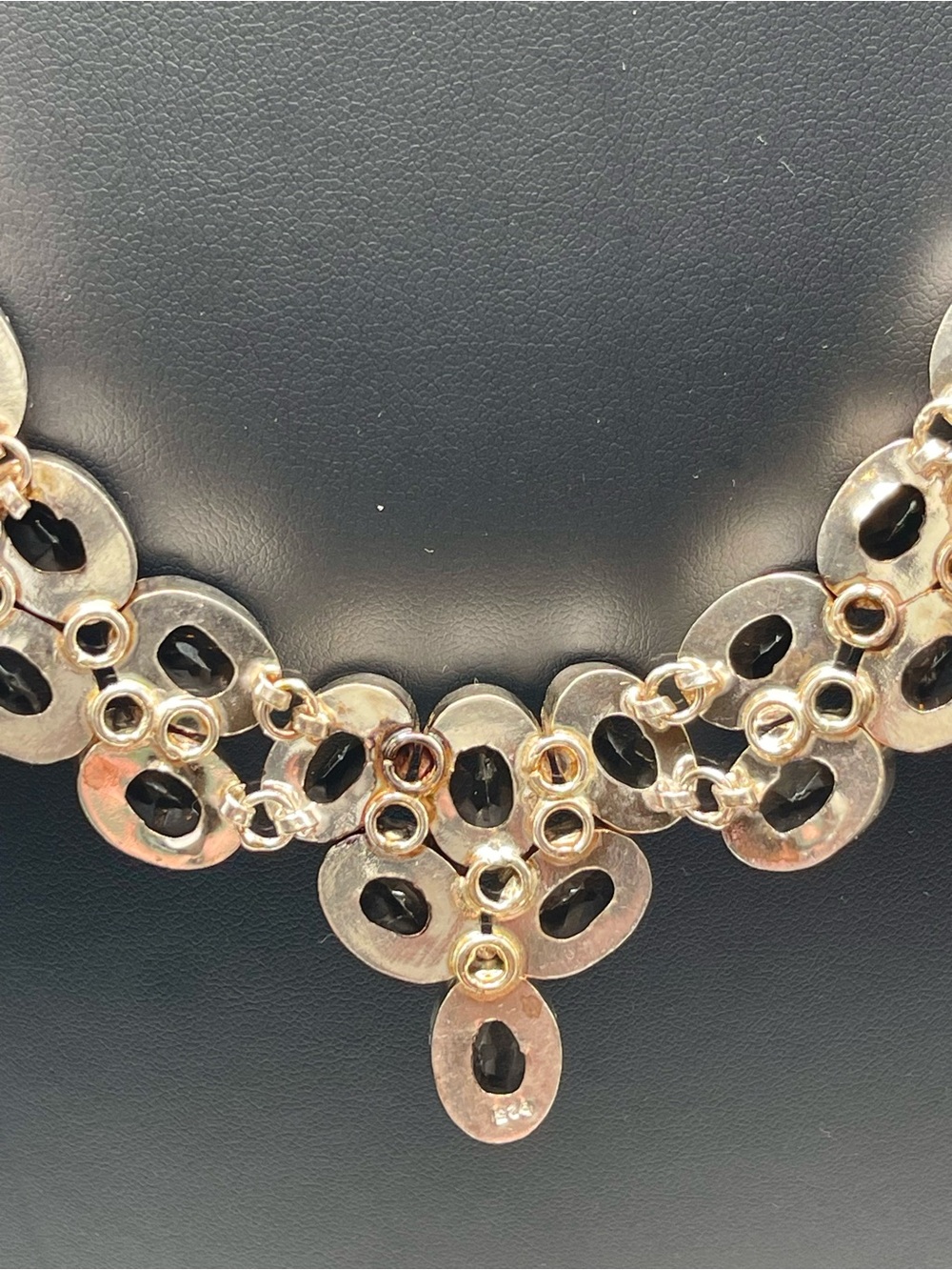 🌑Smoky Quartz-Tone Glass Sterling Overlay Statement Necklace🌑 - Picture 5 of 6